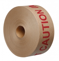 70mm X 150M Reinforced Gummed Paper Tape Printed 'IMPORTANT CAUTION' in Red